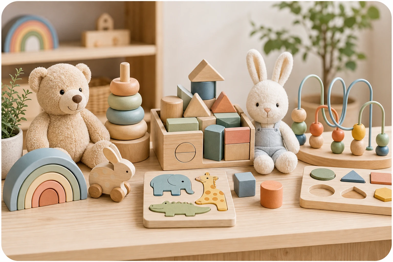 Toy assortment prepared for a bright family-store category card