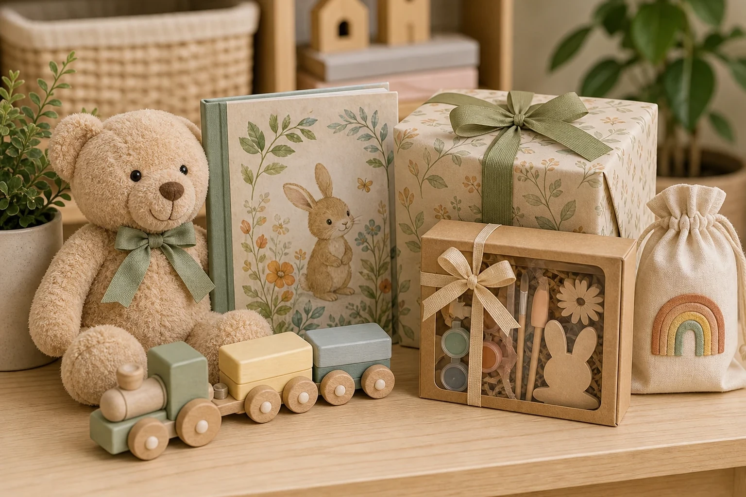 Giftable kids products arranged for a family-store gift card